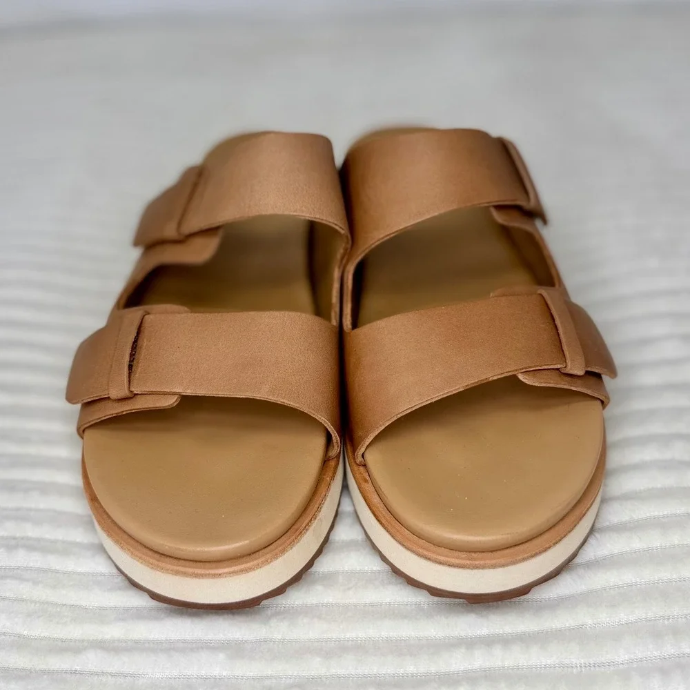 Nisolo Ella Go-To Flatform Women's 8 Sandal Almond Leather Double Strap Slide